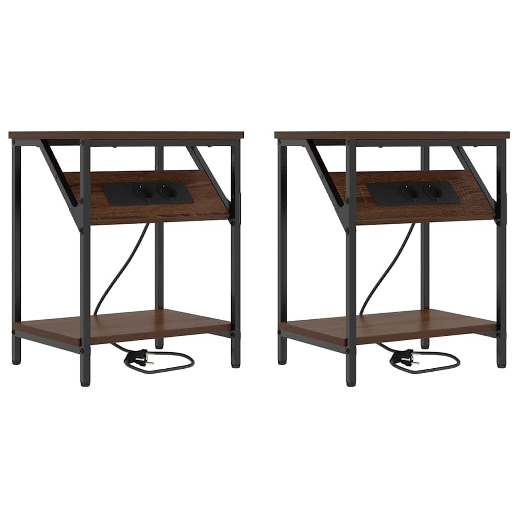 Κομοδίνο 2 pcs Καφέ δρυς 38 x 30 x 48 εκ. Επεξεργασμένο ξύλο - Pakobazaar