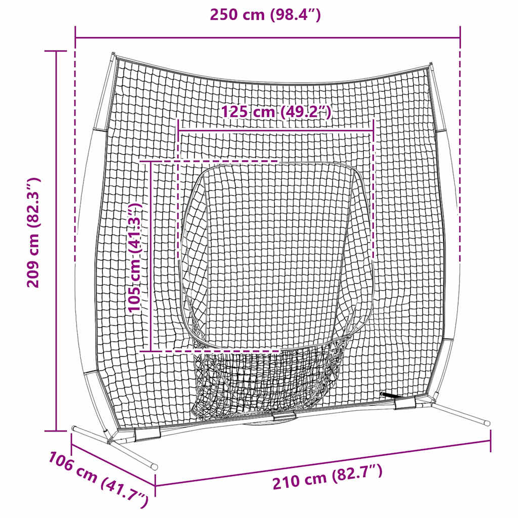 Δίχτυ προπόνησης μπέιζμπολ Μαύρο 250 x 106 x 209 εκ. - Pakobazaar
