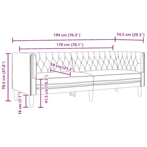 Καναπές Μαύρο 194 x 74,5 x 70,5 εκ. PVC - Pakobazaar