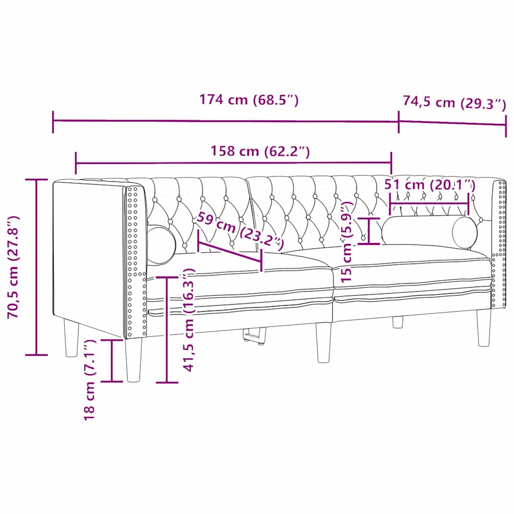 Καναπές Μαύρο 174 x 74,5 x 70,5 εκ. Βελούδο - Pakobazaar