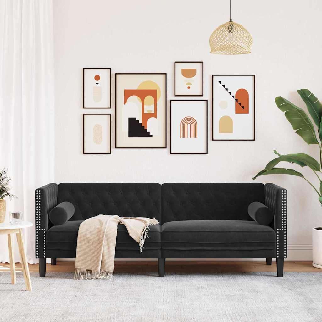 Καναπές Μαύρο 194 x 74,5 x 70,5 εκ. Βελούδο - Pakobazaar