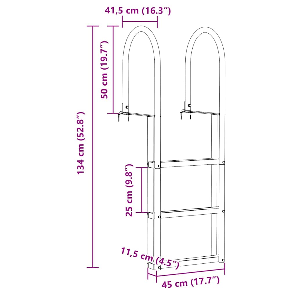 3-Βήμα Σκάλα για Μώλο Ασημί 45 x 11,5 x 134 εκ Αλουμίνιο