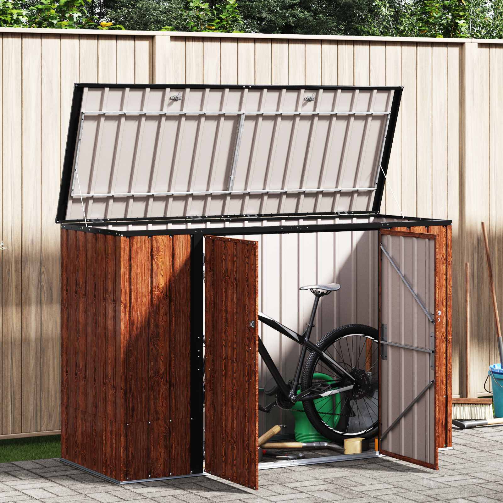 Κουτί αποθήκευσης κήπου Καφέ 214 x 82 x 132 εκ Ατσάλι - Pakobazaar