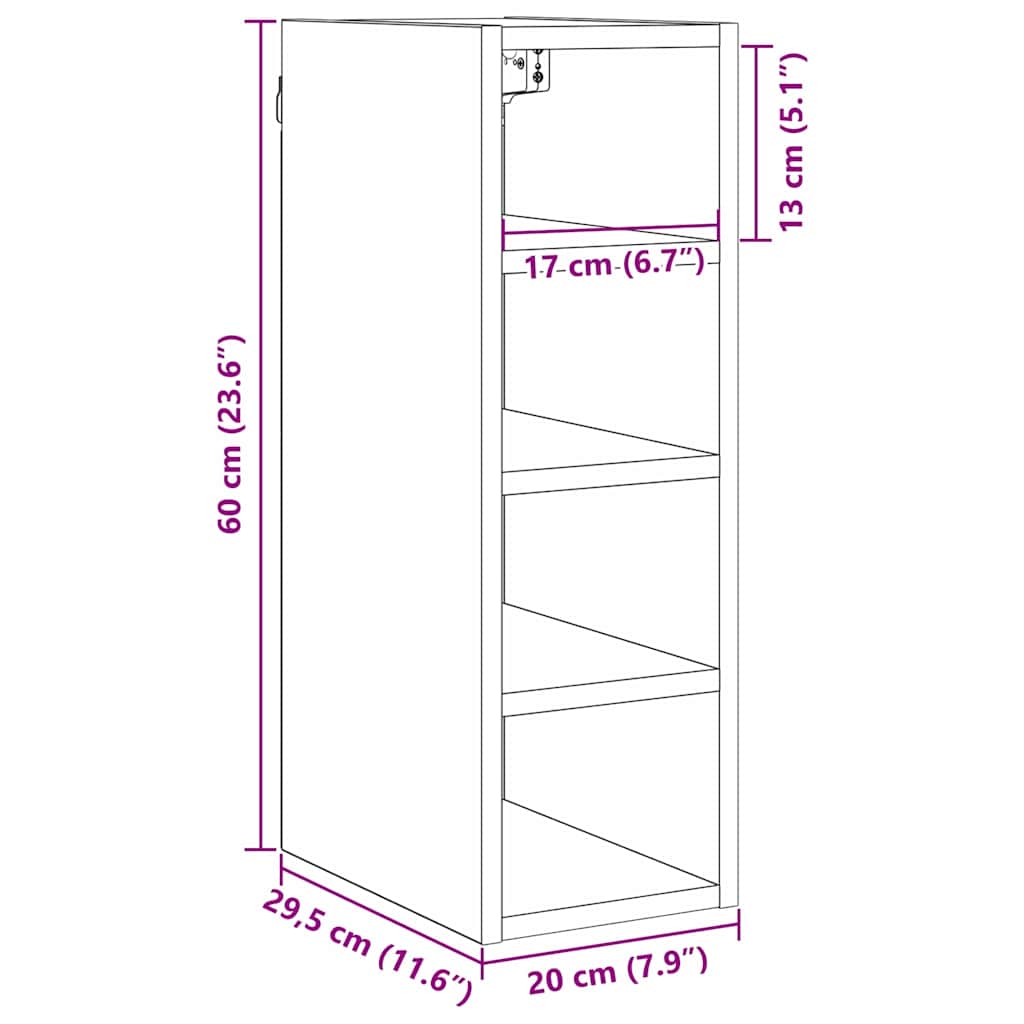 Κρεμαστό ντουλάπι με ράφι Μαύρη δρυς 20 x 29,5 x 60 εκ.