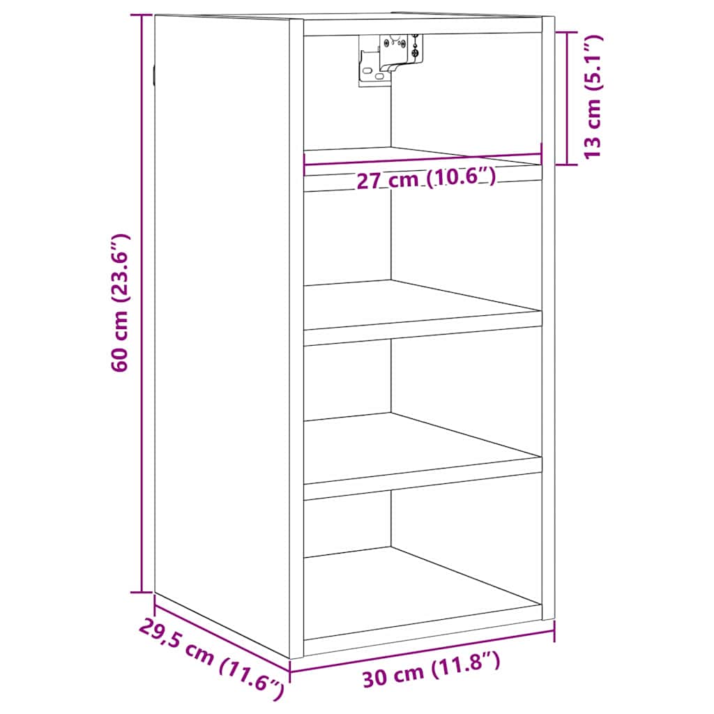 Κρεμαστό ντουλάπι με ράφι Μαύρη δρυς 30 x 29,5 x 60 εκ. - Pakobazaar