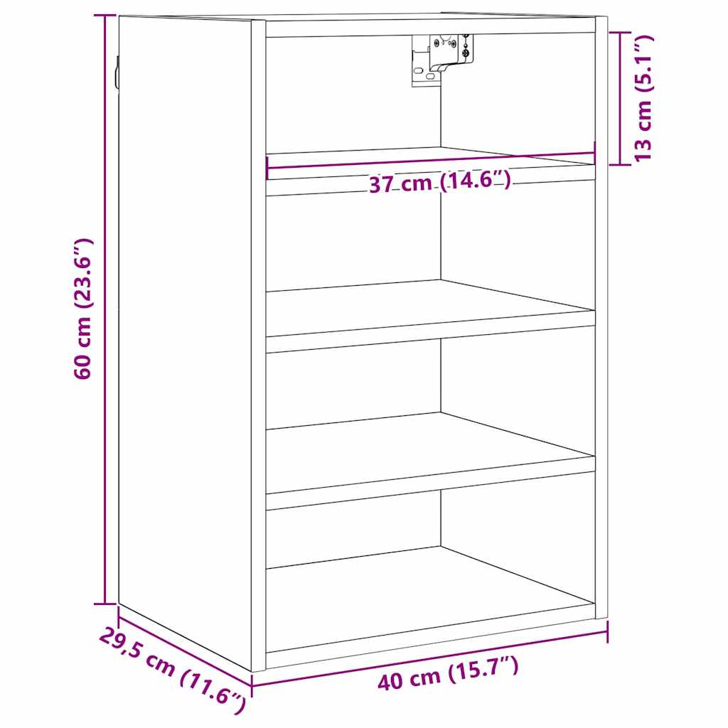 Κρεμαστό ντουλάπι με ράφι Μαύρη δρυς 40 x 29,5 x 60 εκ. - Pakobazaar