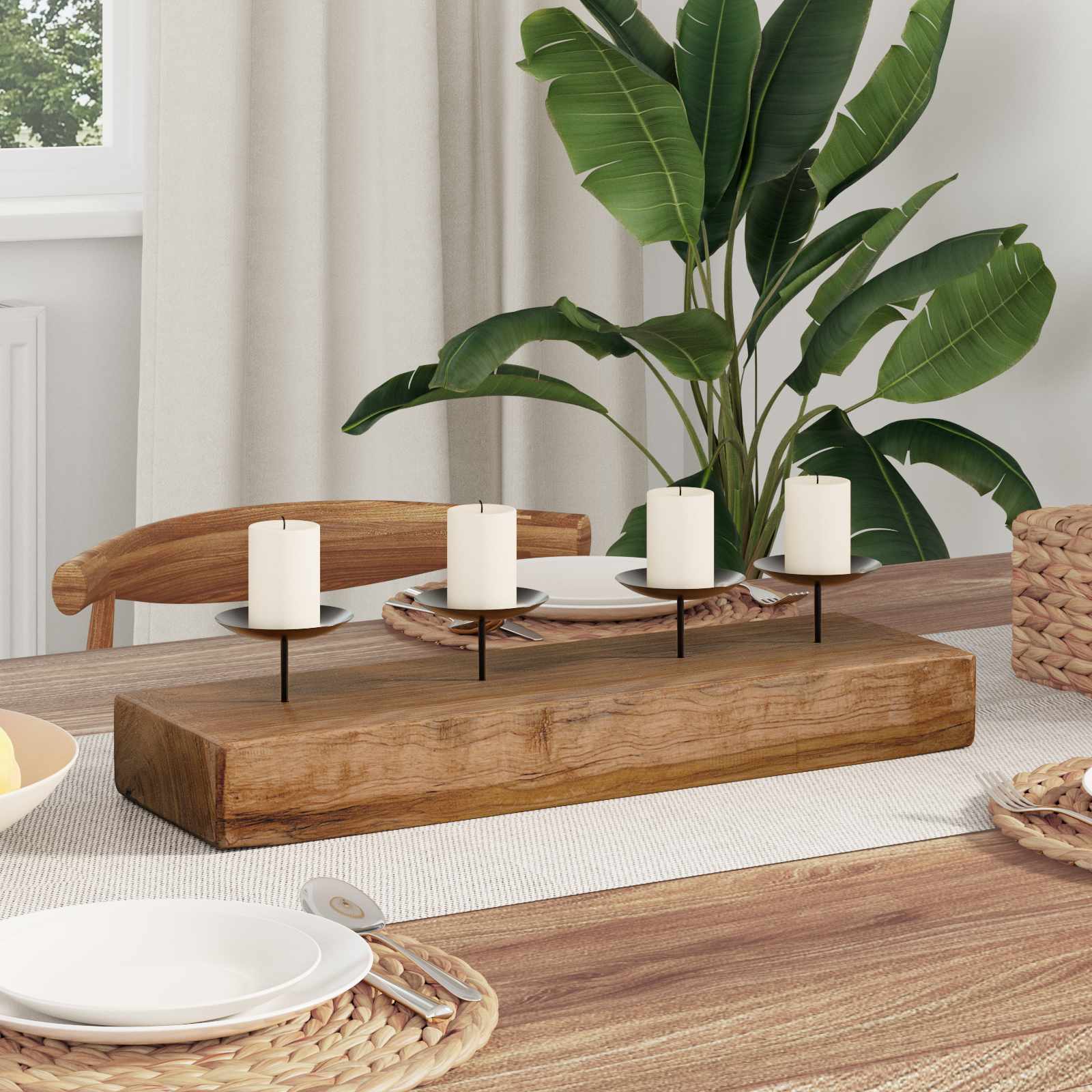 Κηροπήγιο Φυσικό 50 x 15 x 10 εκ Μασίφ ξύλο teak - Pakobazaar