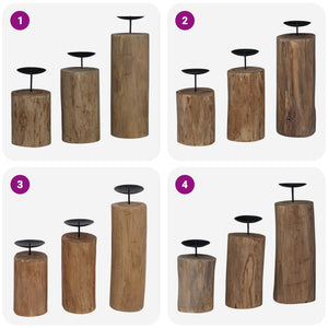 Κηροπήγιο 3 pcs Φυσικό Μασίφ ξύλο teak - Pakobazaar