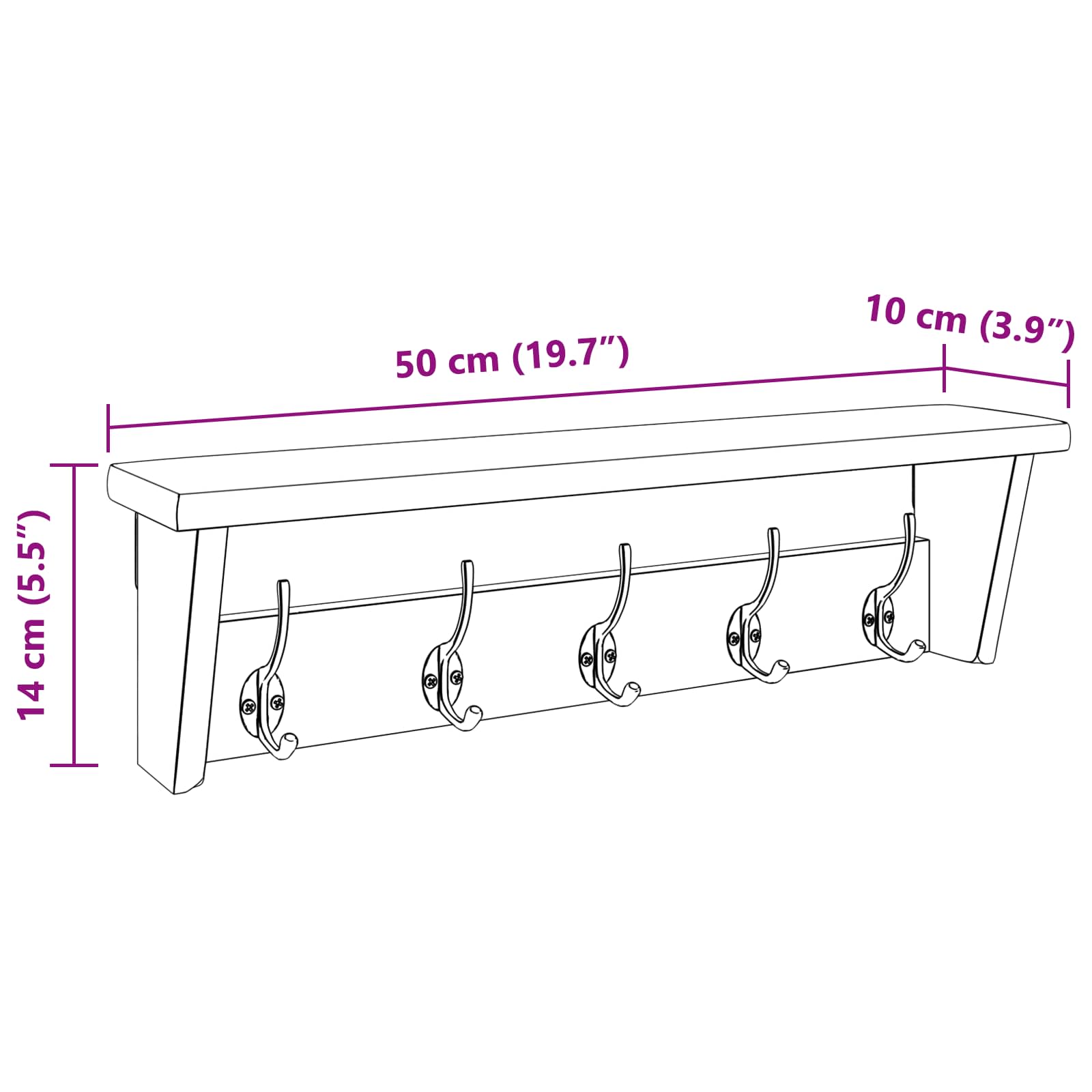 Κρεμάστρα Καφέ 50 x 10 x 14 εκ Στερεό ξύλο Μαόνι - Pakobazaar