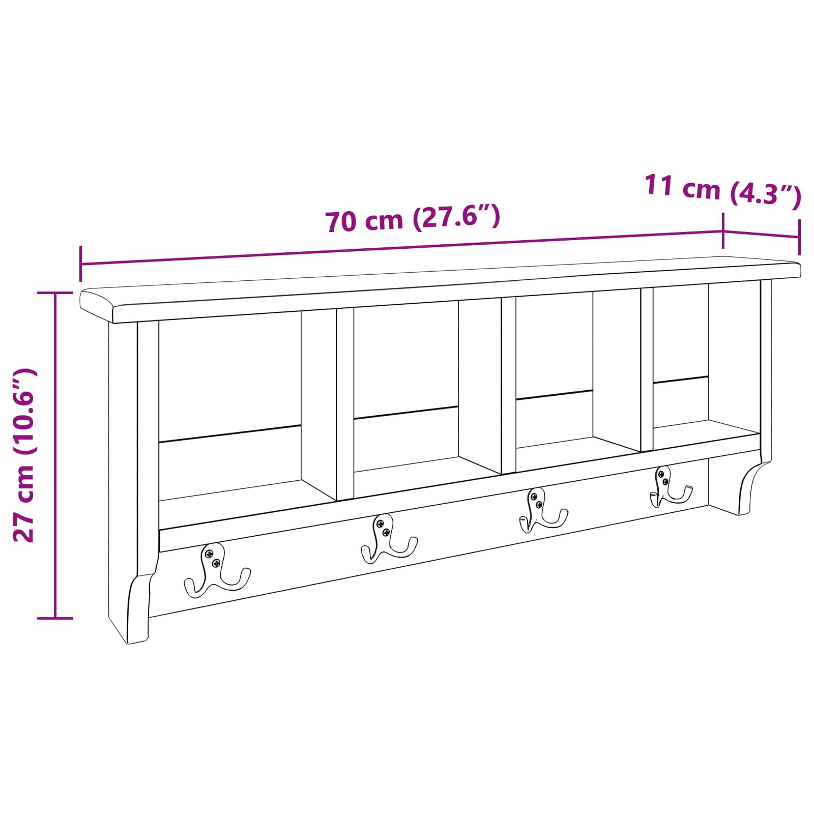Κρεμάστρα Καφέ 70 x 11 x 27 εκ. Στερεό ξύλο Μαόνι - Pakobazaar