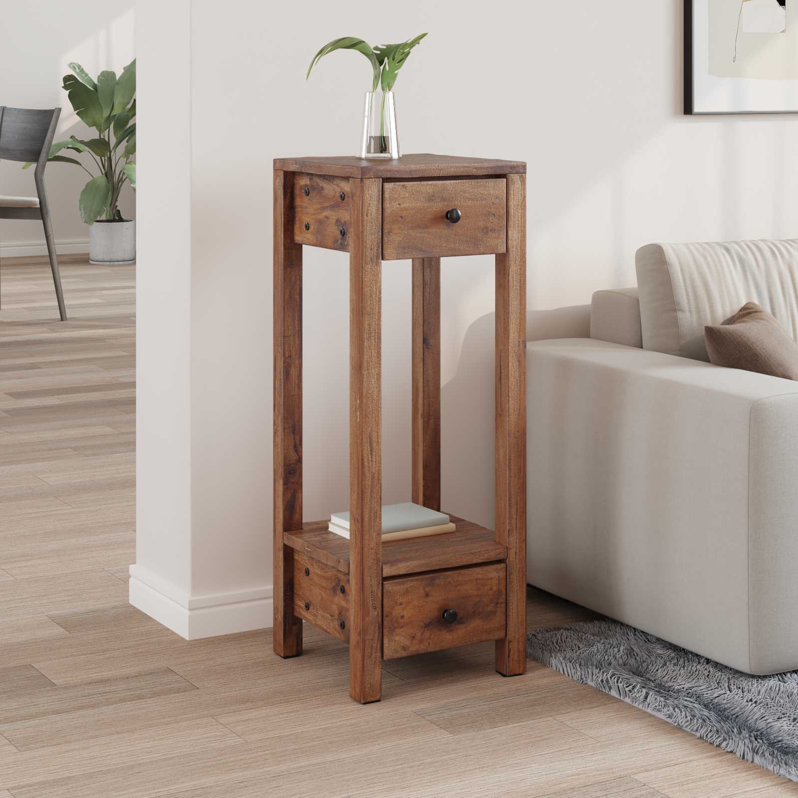 Βάση φυτών με συρτάρι Καφέ 30 x 30 x 80 cm Ξύλο Μαόνι - Pakobazaar