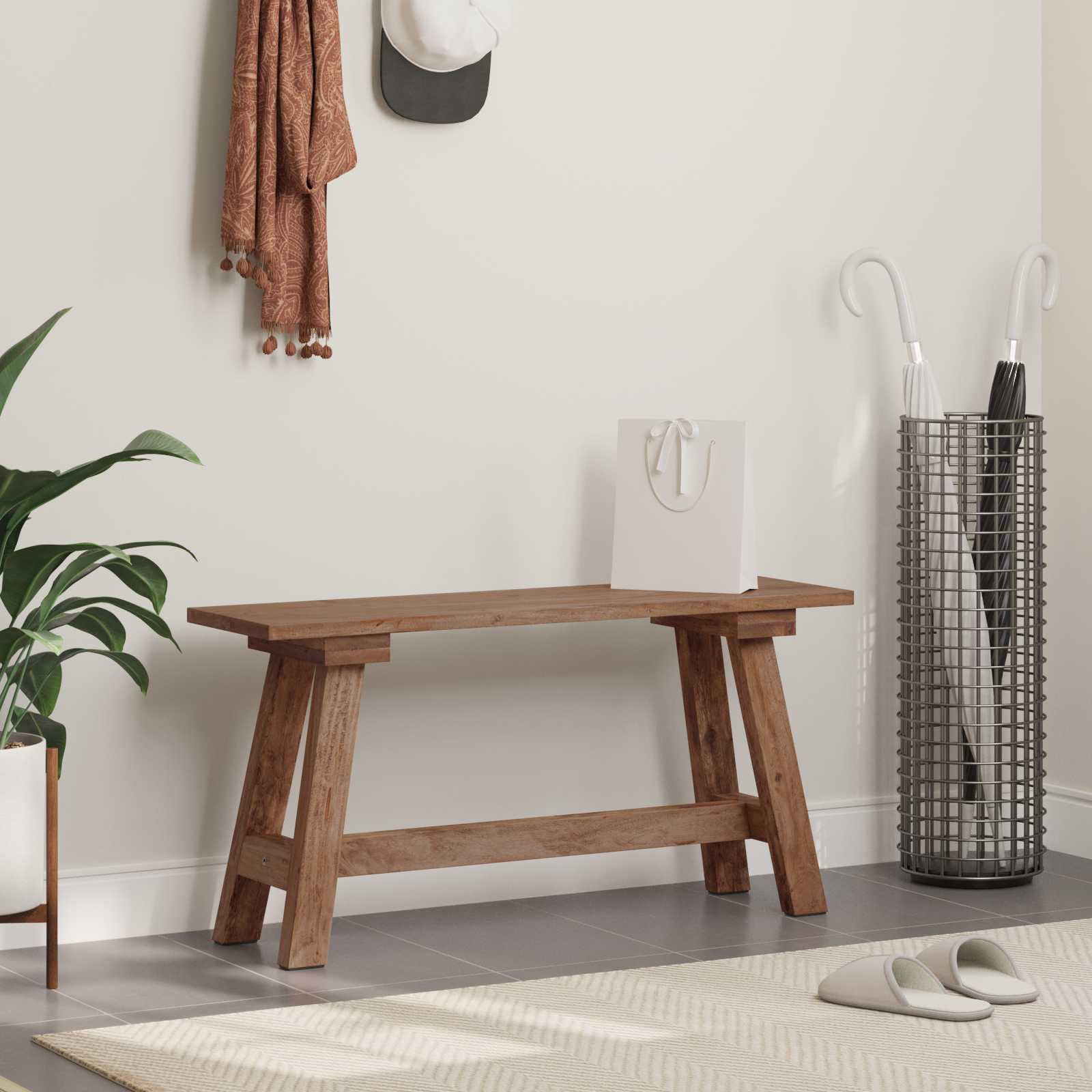 παγκάκι Φυσικό 92 x 23,5 x 45,5 εκ Μασίφ ξύλο μαόνι - Pakobazaar