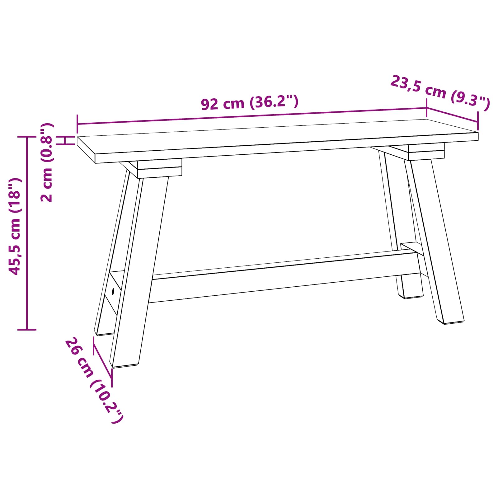 παγκάκι Φυσικό 92 x 23,5 x 45,5 εκ Μασίφ ξύλο μαόνι - Pakobazaar