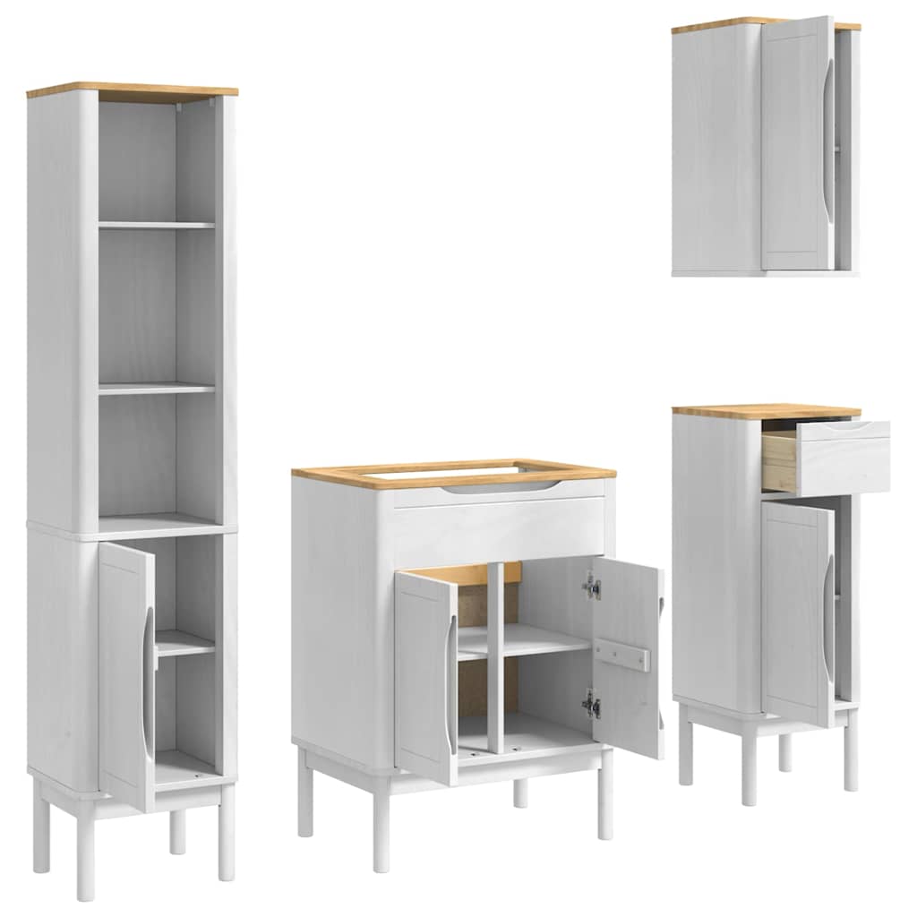 Σετ Επίπλων Μπάνιου FLORO 4 pcs Λευκό Στερεό ξύλο πεύκου