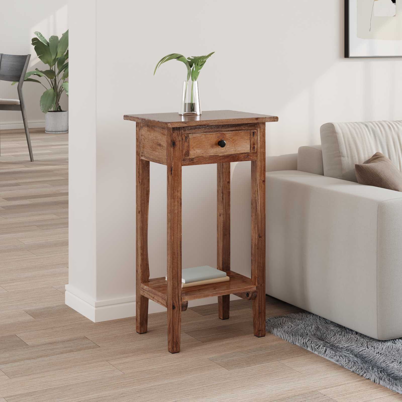 Βάση φυτών με συρτάρι Καφέ 34 x 25 x 52 εκ. Ξύλο Μαόνι