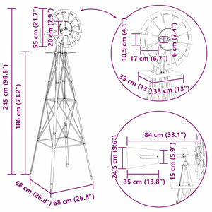 Ανεμόμυλος Γκρι 84 x 68 x 245 εκ. Σίδερο - Pakobazaar