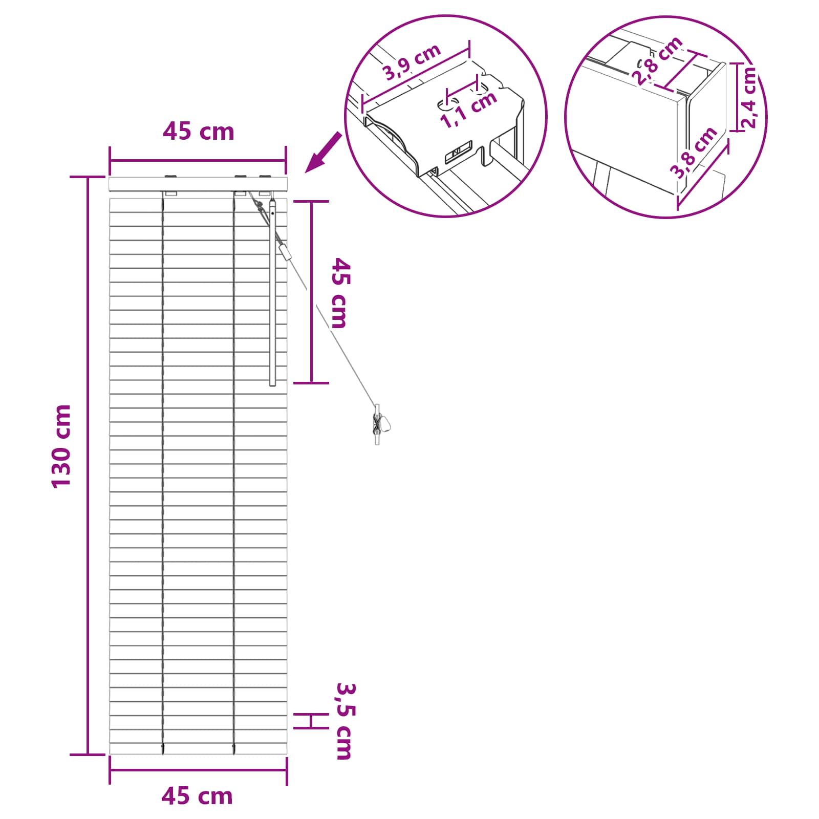 Βενετσιάνικη Σκίαση Όψη Δρύς 45 x 130 εκ 35 mm