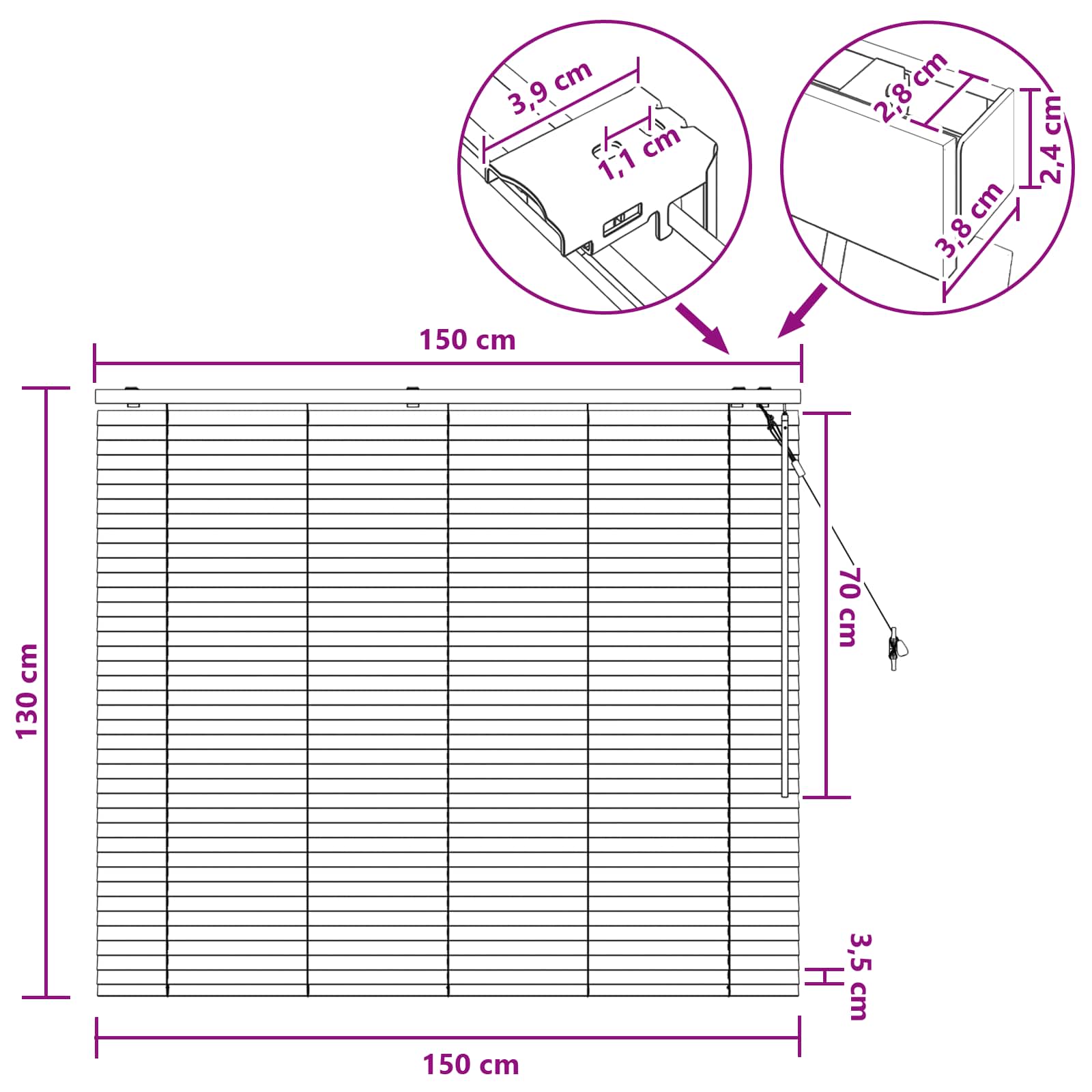 Βενετσιάνικη Σκίαση Όψη Δρύς 150 x 130 εκ 35 mm