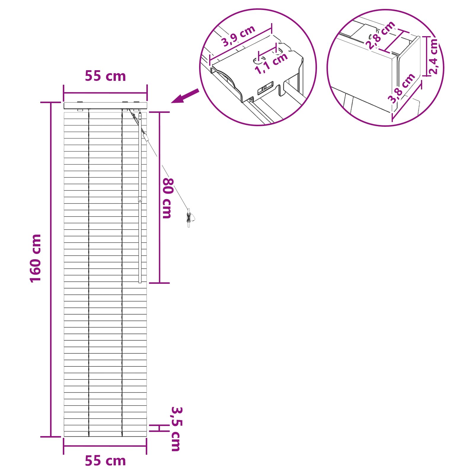 Βενετσιάνικη Σκίαση Όψη Δρύς 55 x 160 εκ. 35 mm