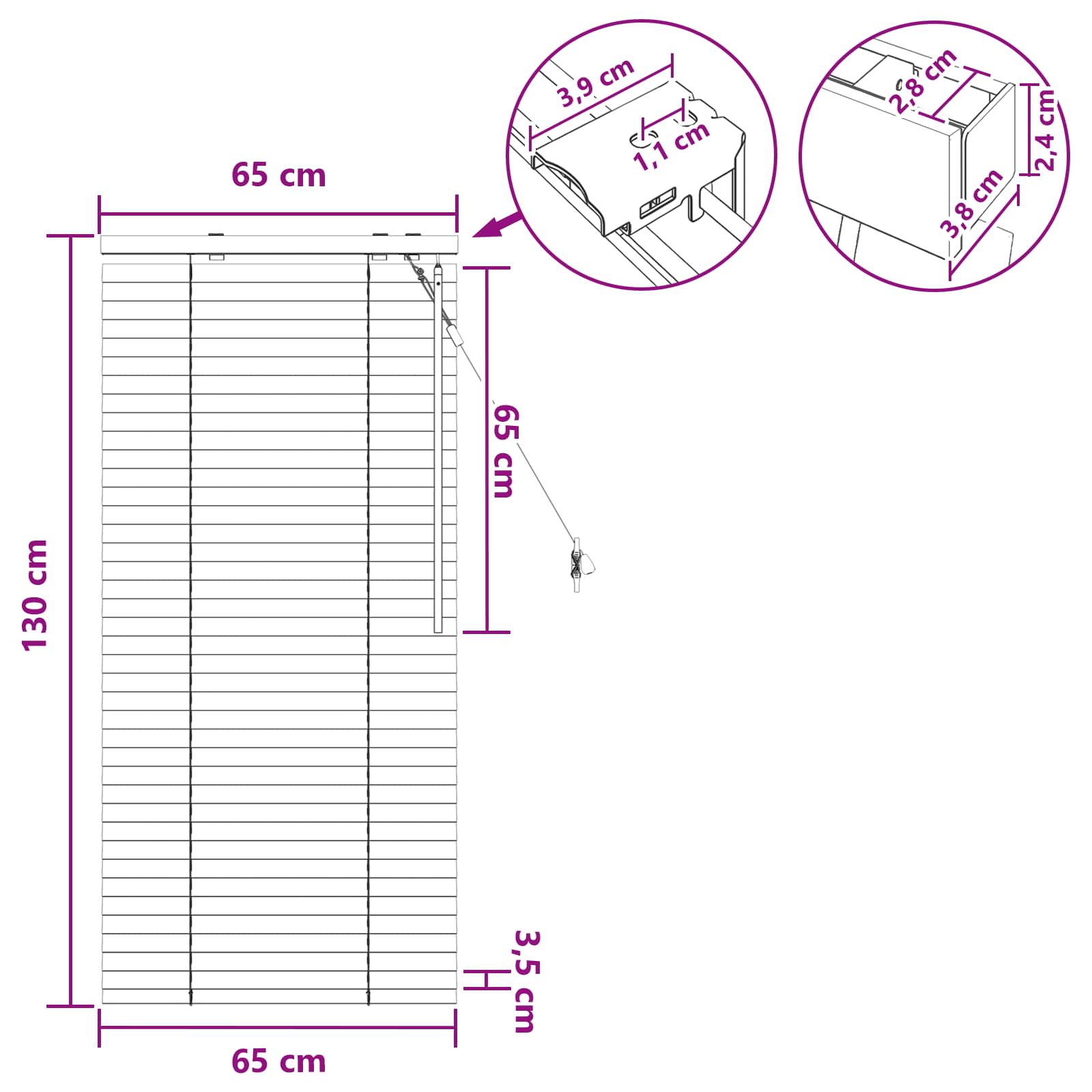 Βενετσιάνικη Σκίαση Λευκό 65 x 130 εκ 35 mm
