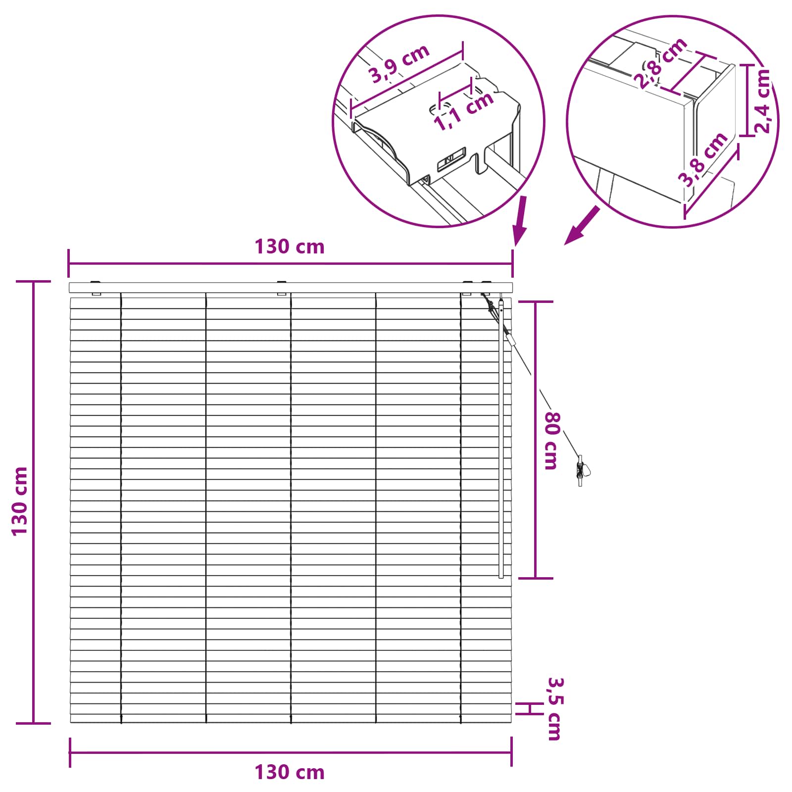 Βενετσιάνικη Σκίαση Λευκό 130 x 130 cm 35 mm