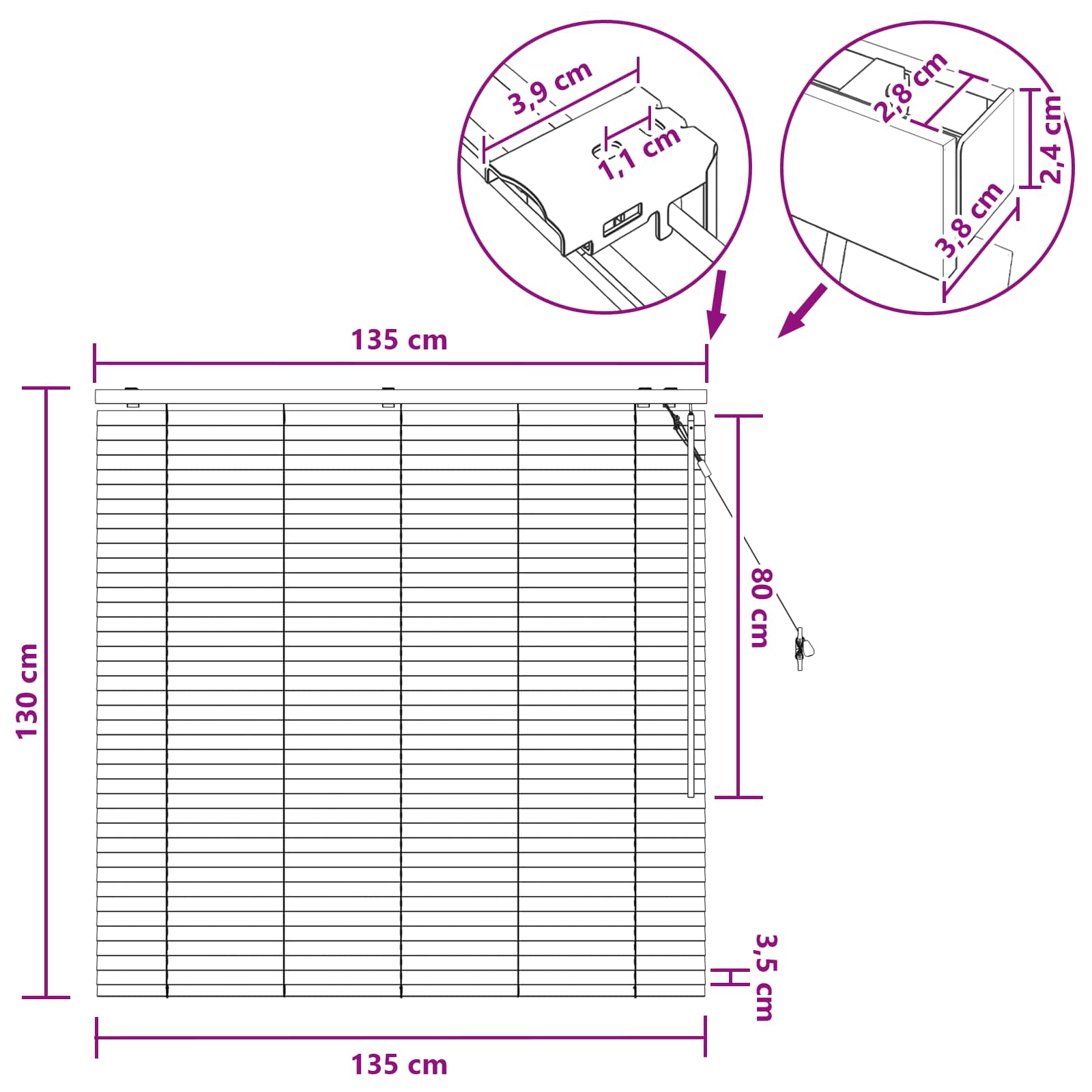 Βενετσιάνικη Σκίαση Λευκό 135 x 130 εκ 35 mm