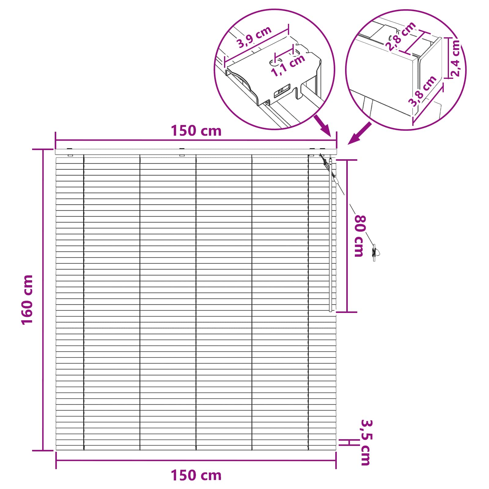 Βενετσιάνικη Σκίαση Λευκό 150 x 160 cm 35 mm
