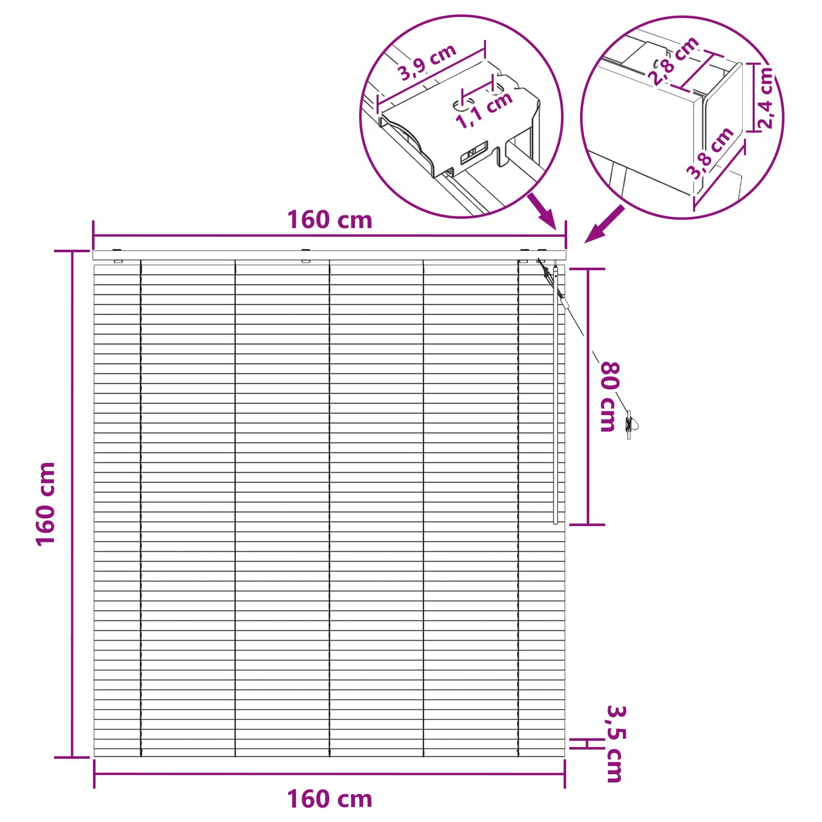 Βενετσιάνικη Σκίαση Λευκό 160 x 160 cm 35 mm