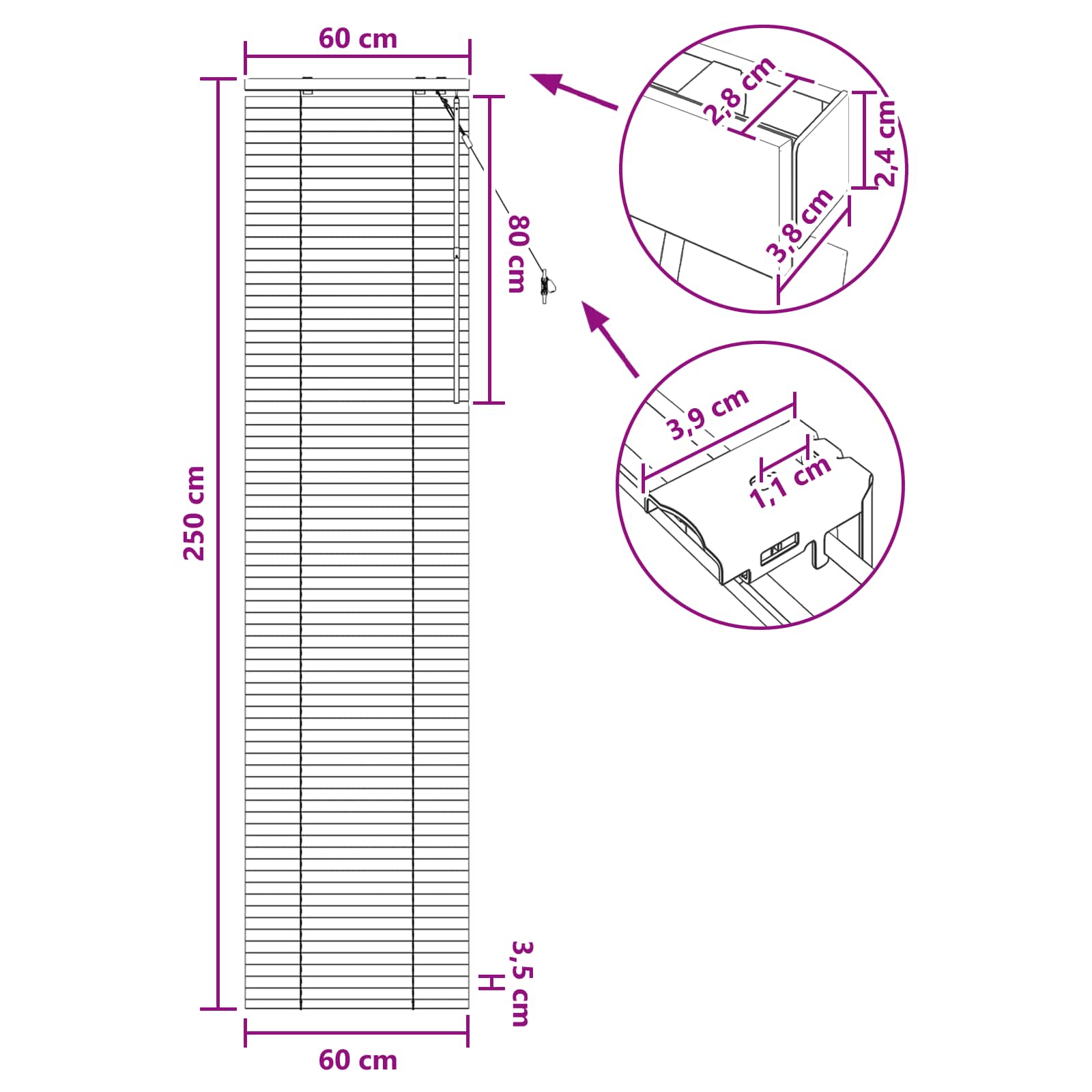 Βενετσιάνικη Σκίαση Λευκό 60 x 250 εκ. 35 mm