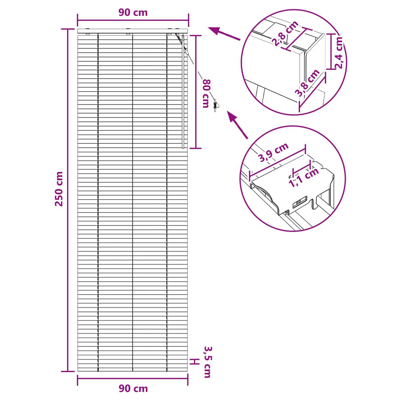 Βενετσιάνικη Σκίαση Λευκό 90 x 250 εκ. 35 mm