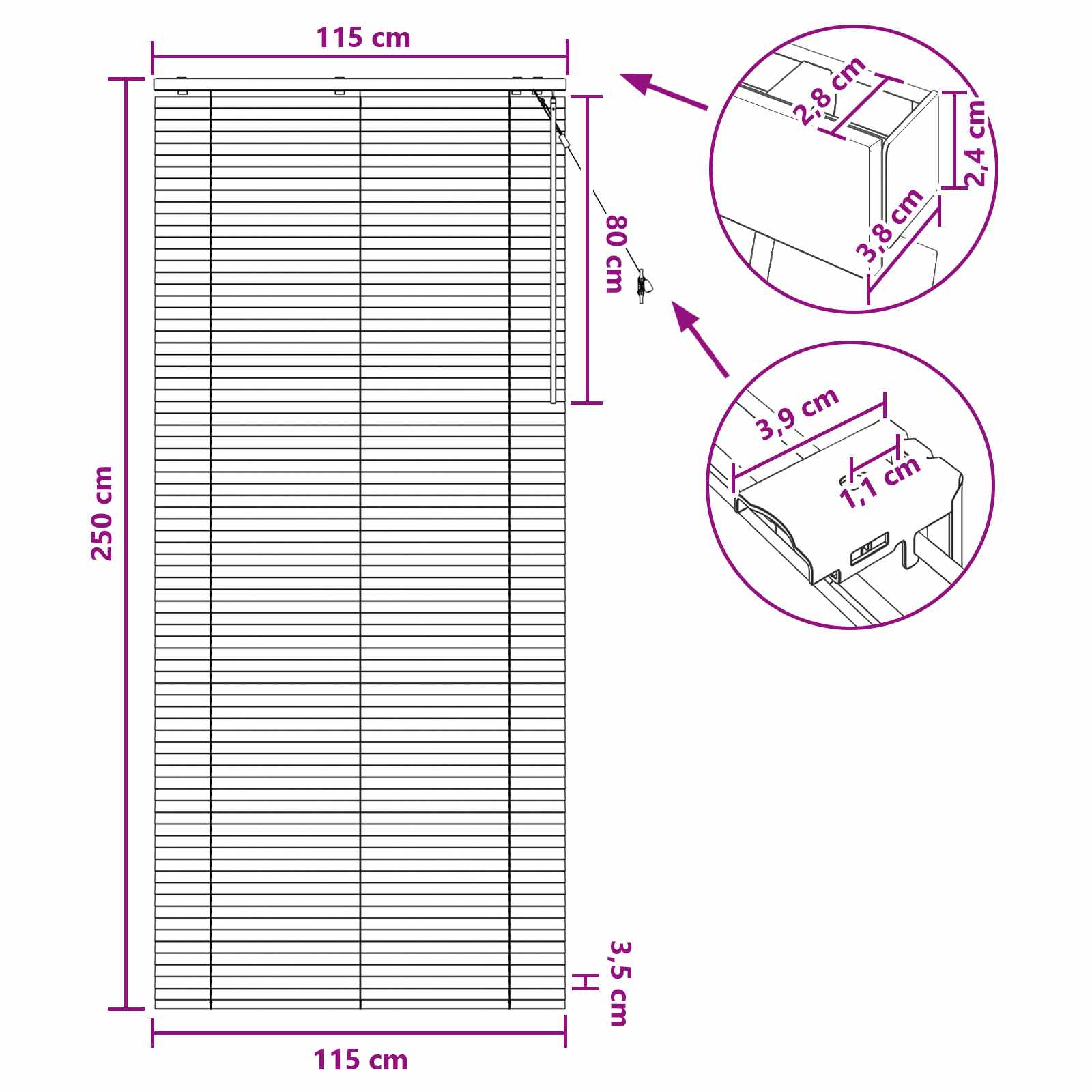 Βενετσιάνικη Σκίαση Λευκό 115 x 250 εκ. 35 mm - Pakobazaar