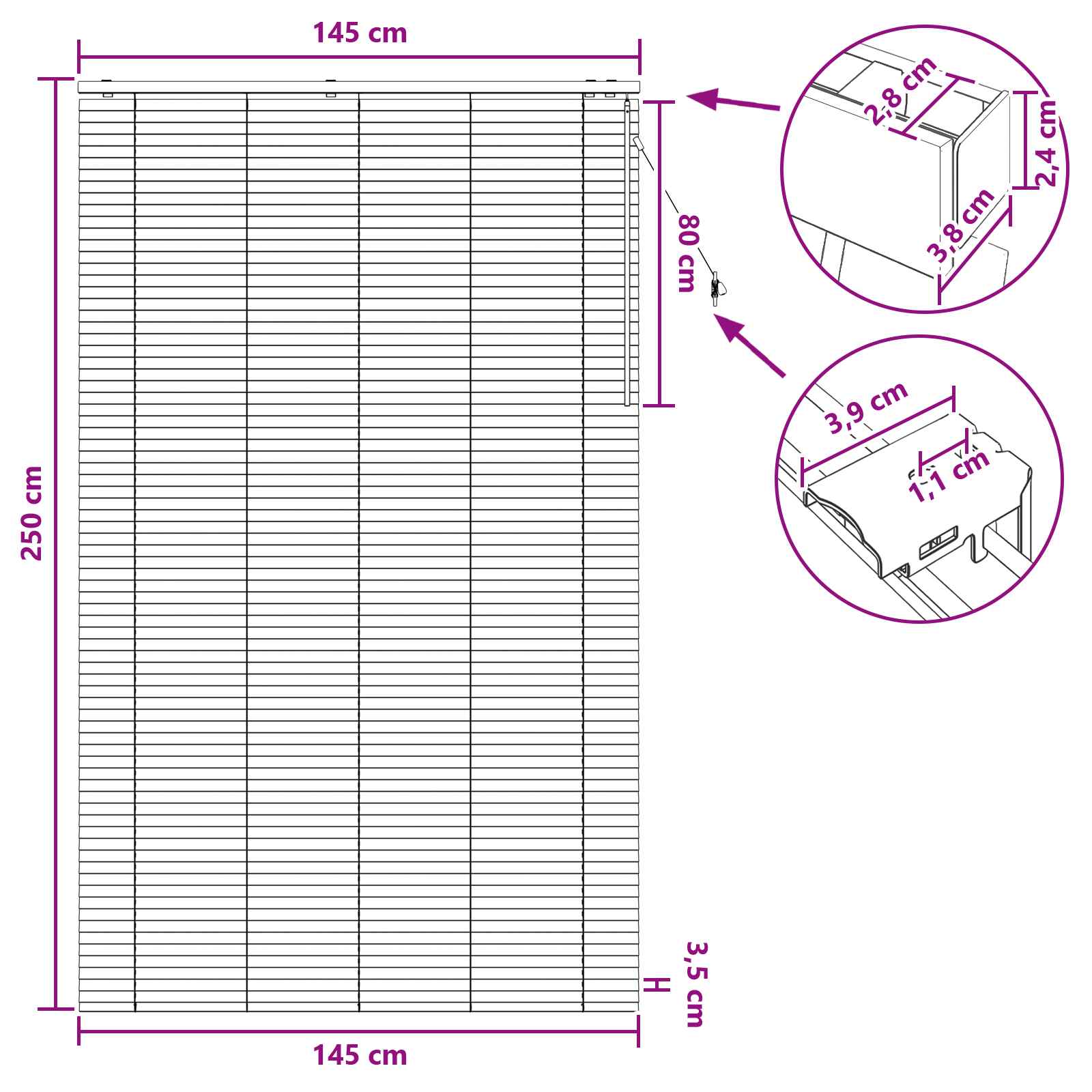 Βενετσιάνικη Σκίαση Λευκό 145 x 250 cm 35 mm - Pakobazaar