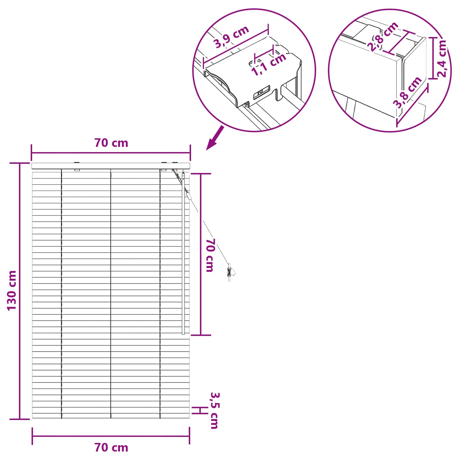 Βενετσιάνικη Σκίαση Μαύρο 70 x 130 εκ 35 mm - Pakobazaar