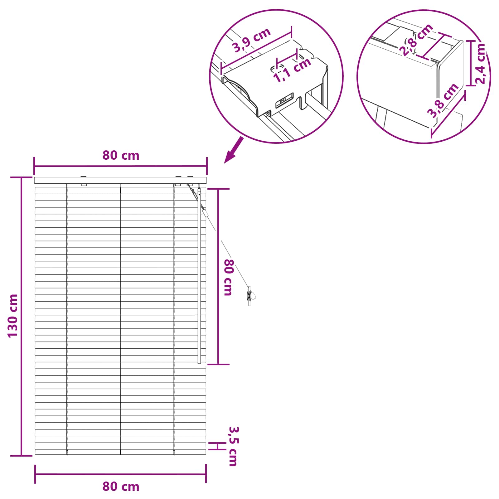 Βενετσιάνικη Σκίαση Μαύρο 80 x 130 εκ 35 mm - Pakobazaar