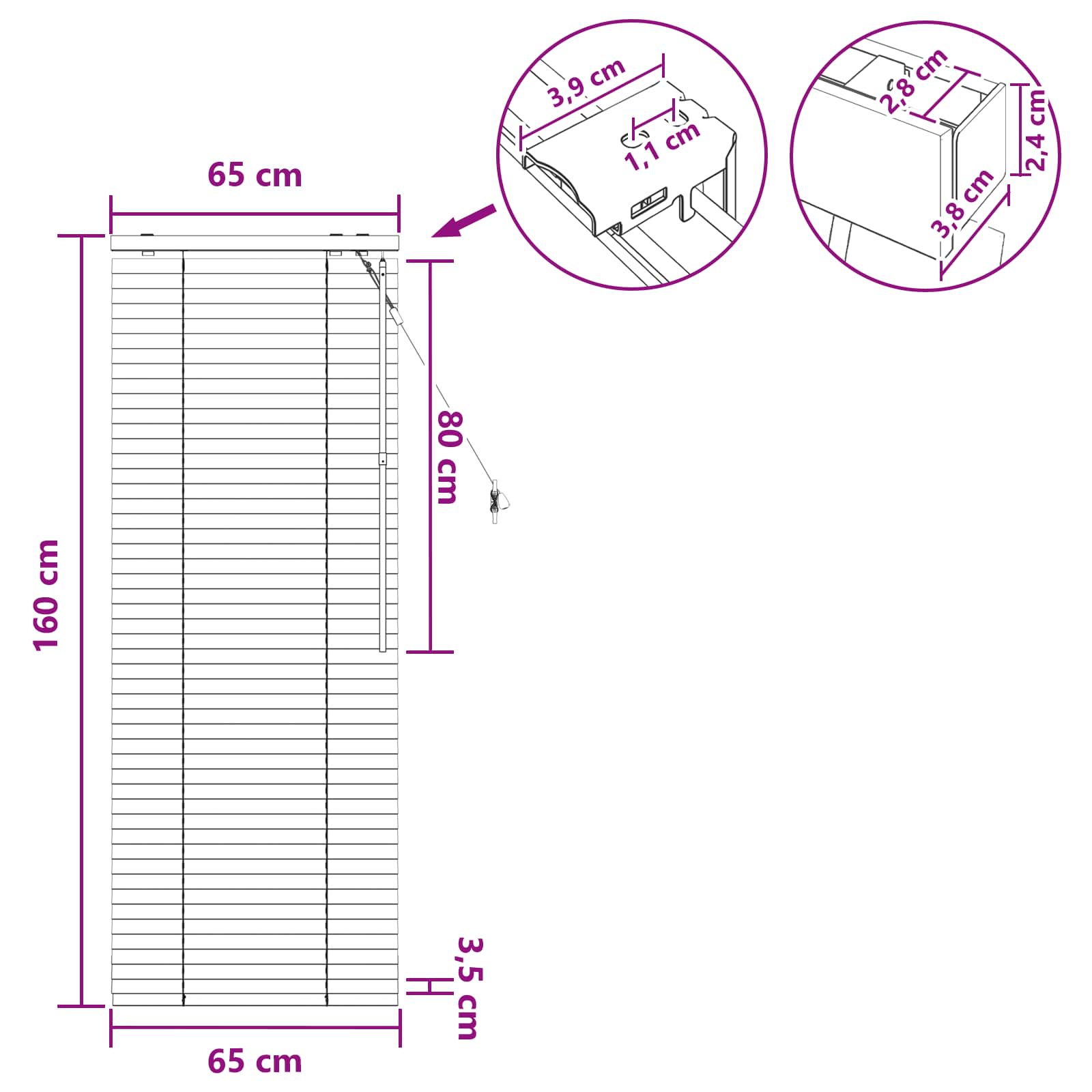 Βενετσιάνικη Σκίαση Μαύρο 65 x 160 εκ. 35 mm - Pakobazaar