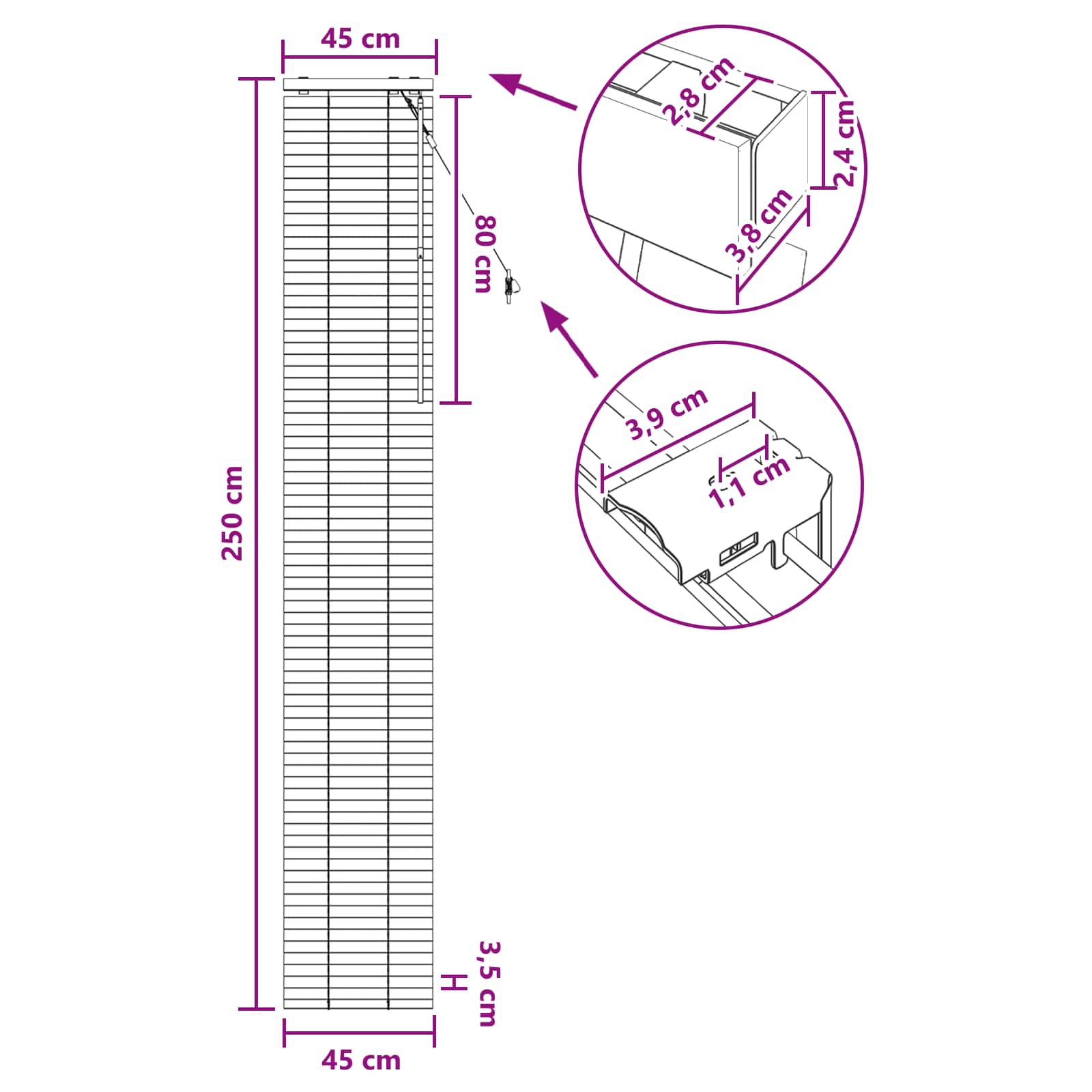 Βενετσιάνικη Σκίαση Μαύρο 45 x 250 εκ. 35 mm - Pakobazaar