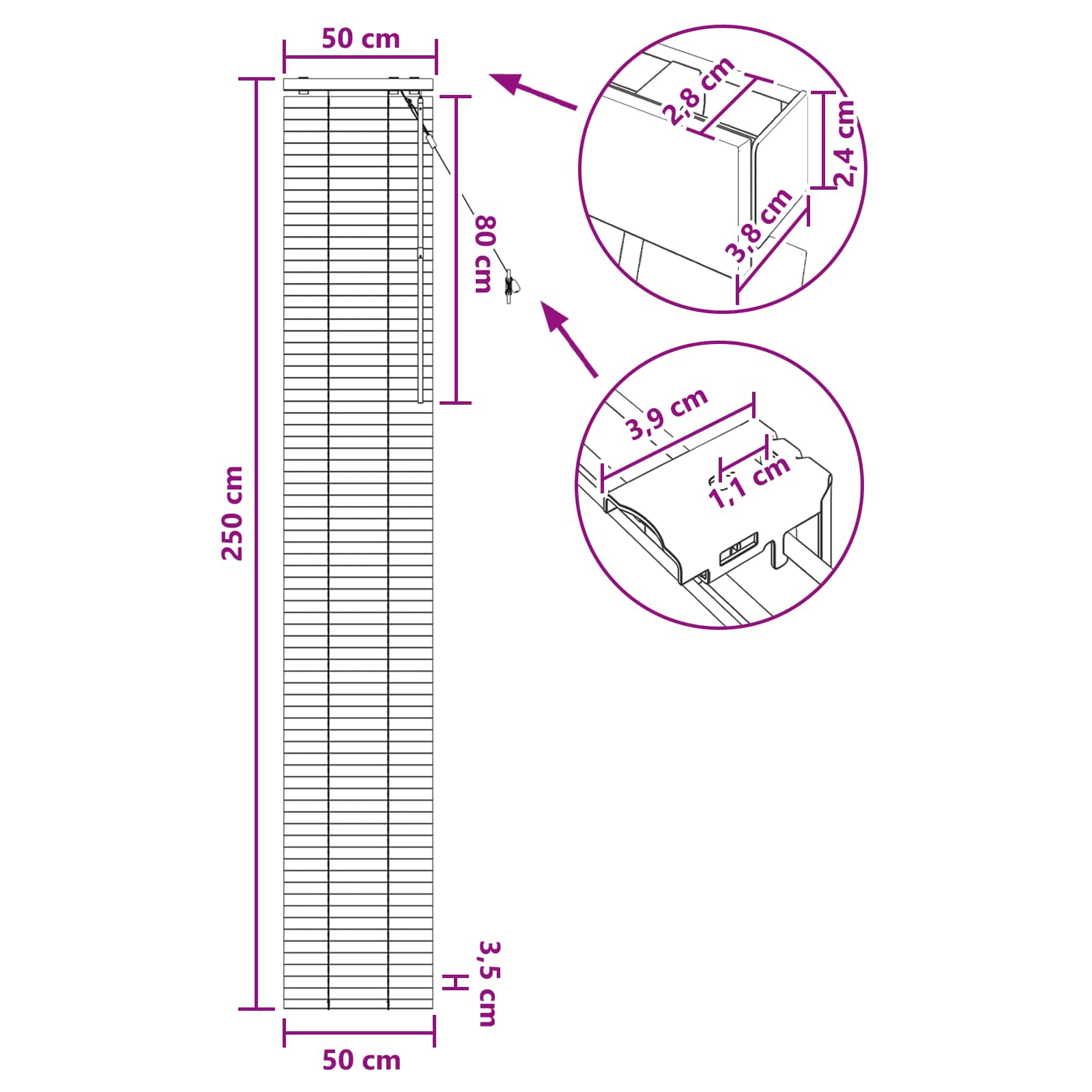 Βενετσιάνικη Σκίαση Μαύρο 50 x 250 εκ. 35 mm - Pakobazaar