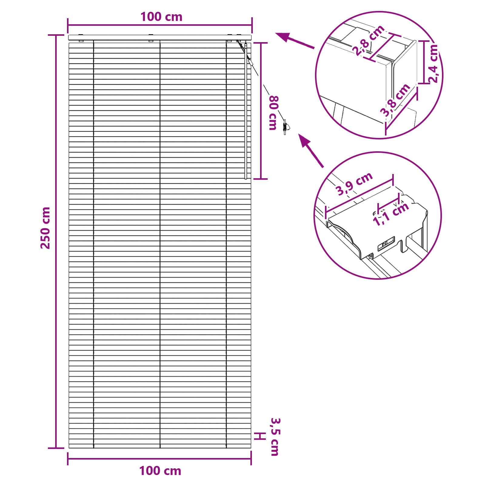 Βενετσιάνικη Σκίαση Μαύρο 100 x 250 cm 35 mm - Pakobazaar