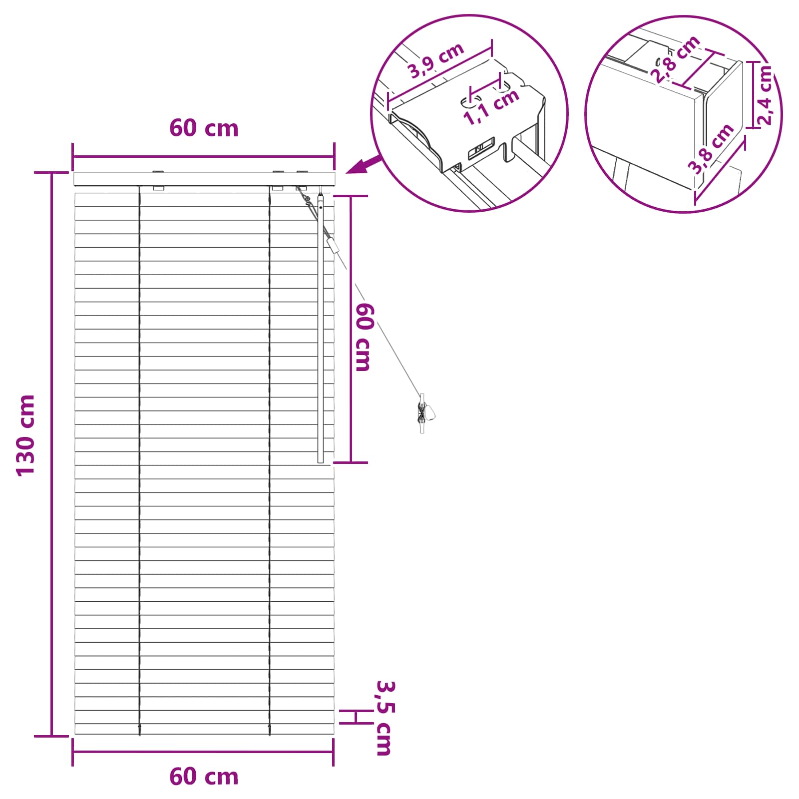 Βενετσιάνικη Σκίαση Σκούρο Καφέ 60 x 130 cm 35 mm - Pakobazaar