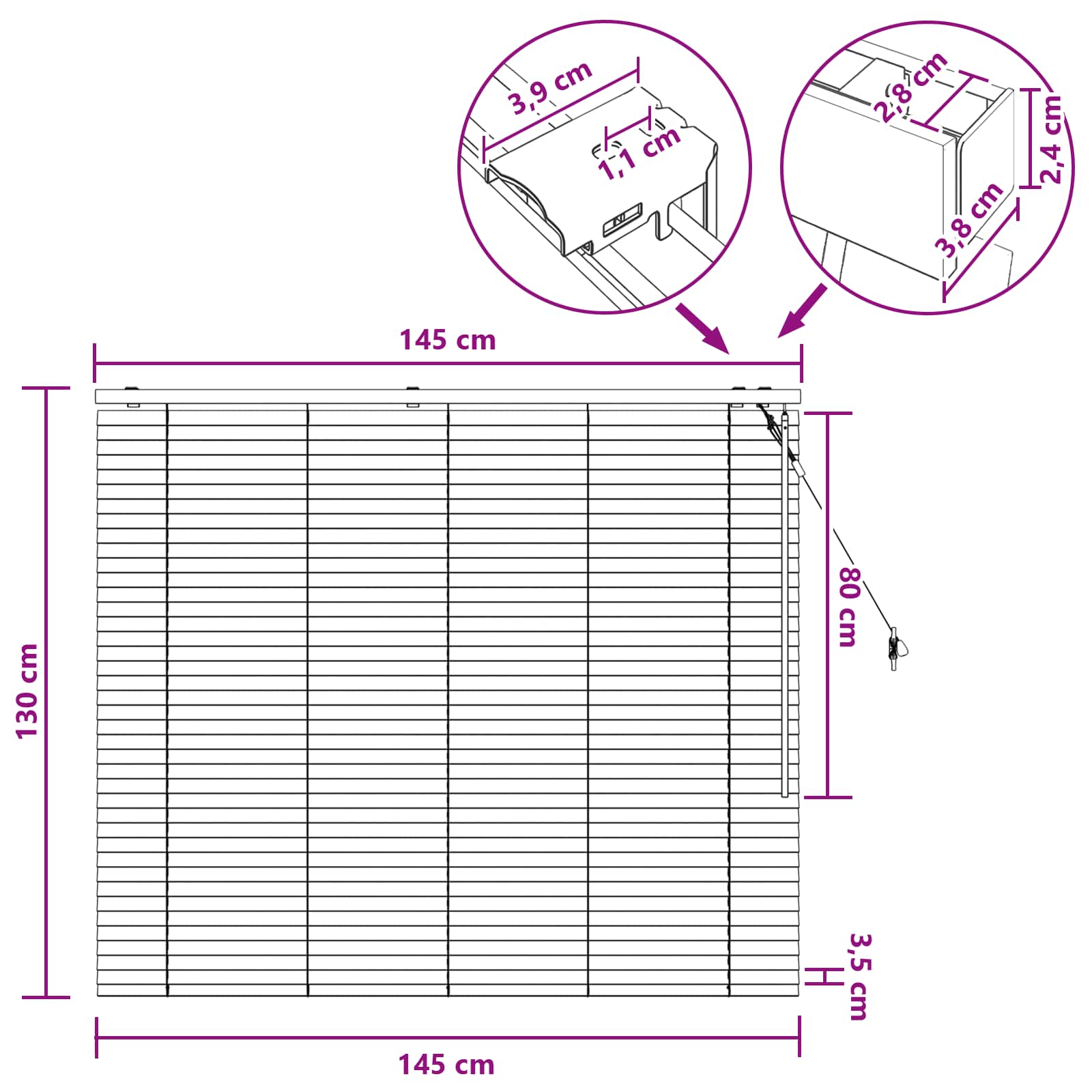 Βενετσιάνικη Σκίαση Σκούρο Καφέ 145 x 130 εκ 35 mm - Pakobazaar