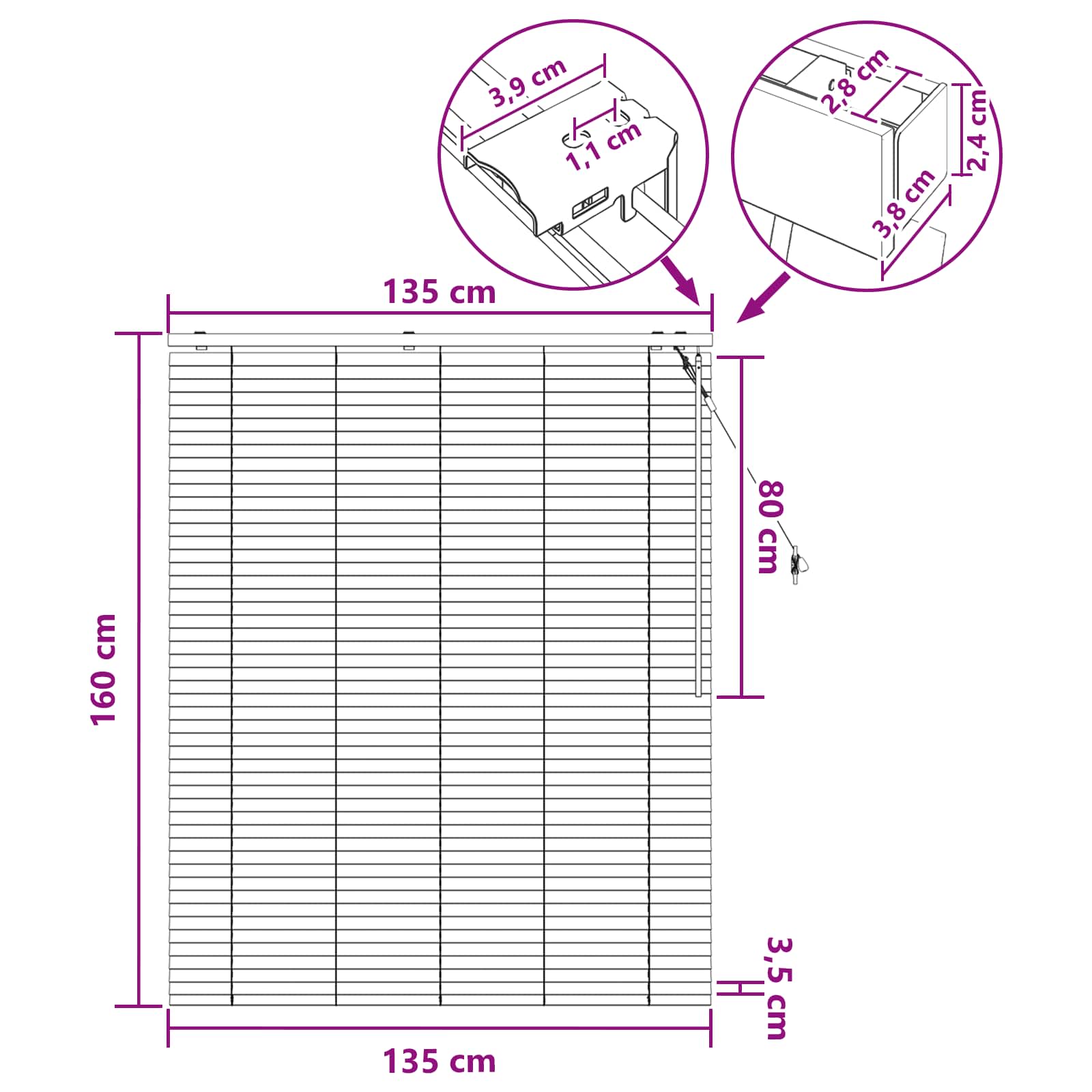 Βενετσιάνικη Σκίαση Σκούρο Καφέ 135 x 160 εκ. 35 mm - Pakobazaar