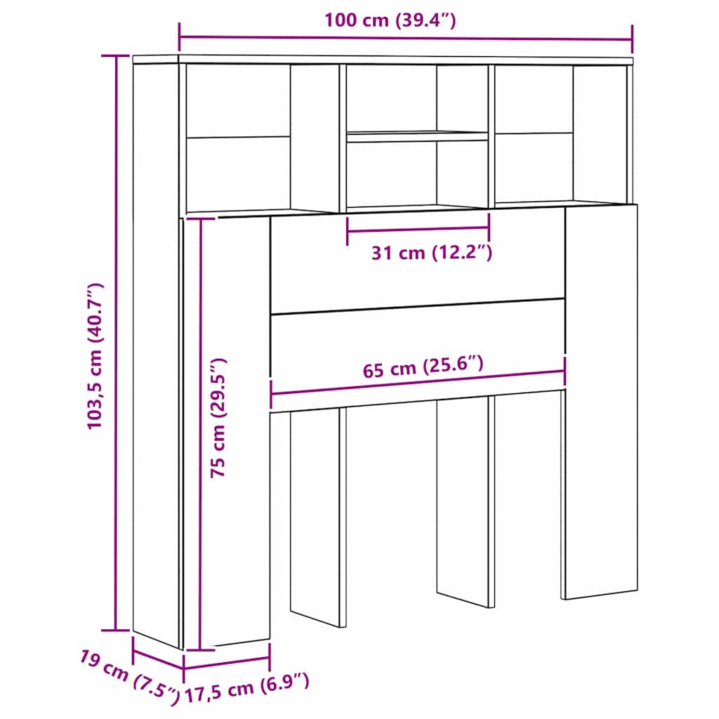Κρεβάτι με Κεφαλάρι με ράφι Παλιό ξύλο 100 x 19 x 103,5 cm