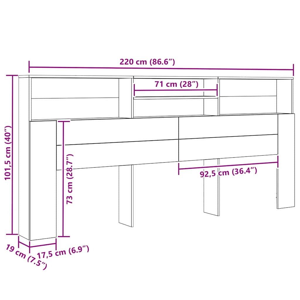 Κρεβάτι με Κεφαλάρι με ράφι Παλιό ξύλο 220 x 19 x 101,5 εκ - Pakobazaar