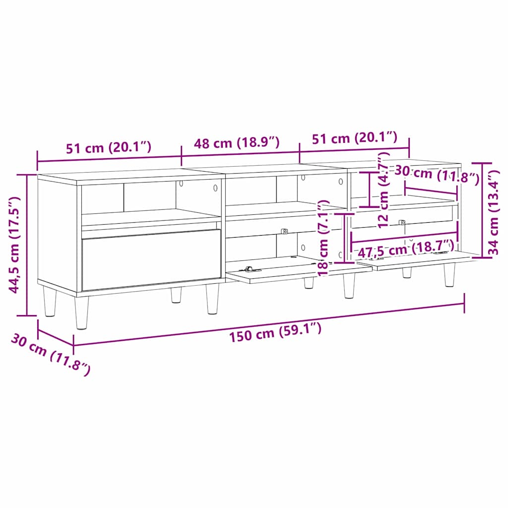 Ντουλάπι TV Μαύρη Οξυά 150 x 30 x 45 εκ Επεξεργασμένο ξύλο - Pakobazaar