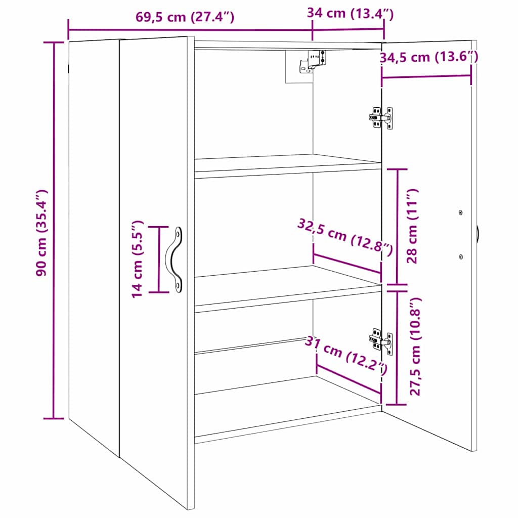 Ντουλάπα Τοίχου Επιτοίχιο Μαύρη Οξυά 69,5 x 34 x 90 εκ.
