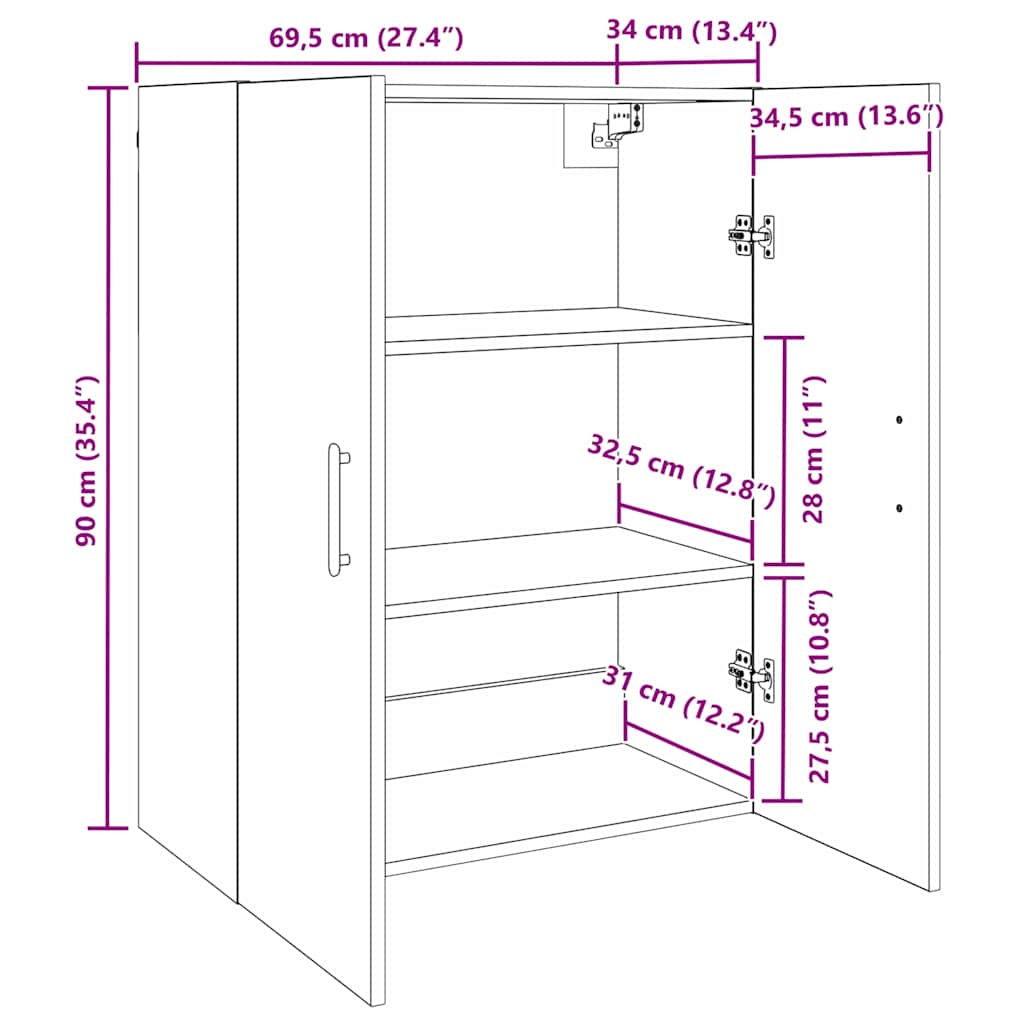 Ντουλάπα Τοίχου Επιτοίχιο Μαύρη Οξυά 69,5 x 34 x 90 εκ. - Pakobazaar