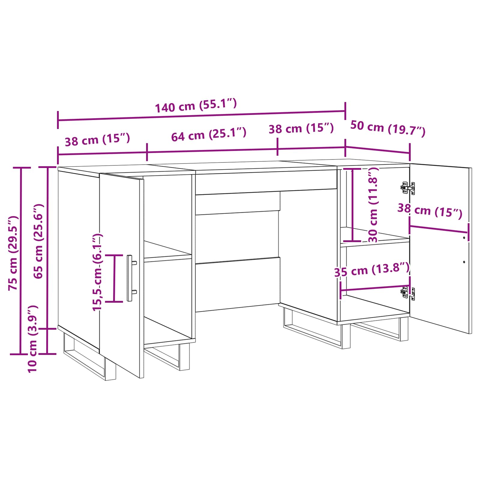 Γραφείο με ράφι Μαύρη δρυς 140 x 50 x 75 εκ. Επεξεργασμένο ξύλο - Pakobazaar