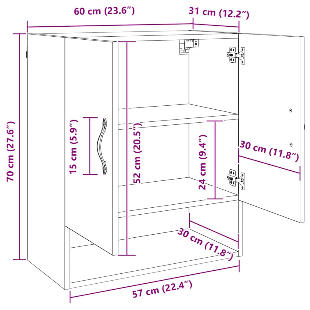 Τοίχου Ντουλάπα Μαύρη Οξυά 60 x 31 x 70 εκ Επεξεργασμένο ξύλο - Pakobazaar