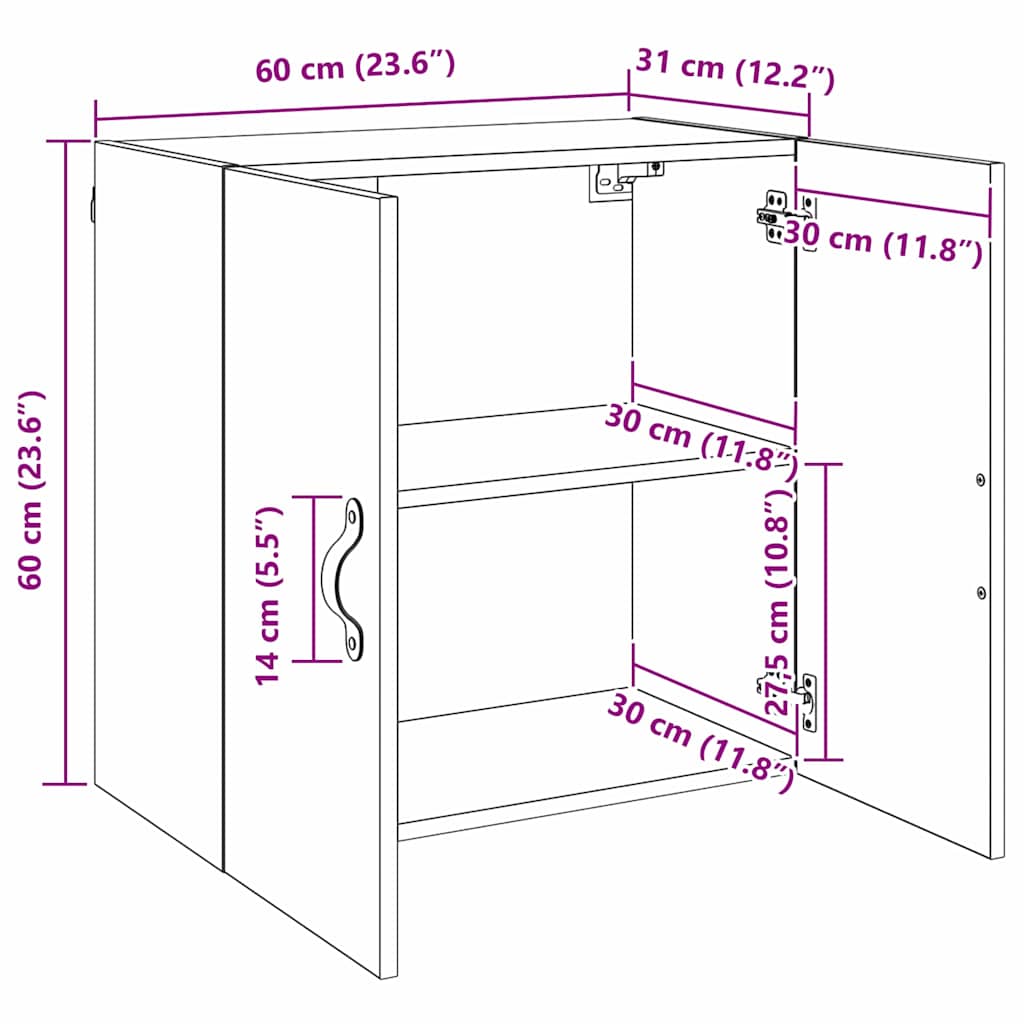 Ντουλάπα Τοίχου Επιτοίχιο artisan δρυς 60 x 31 x 60 εκ. - Pakobazaar