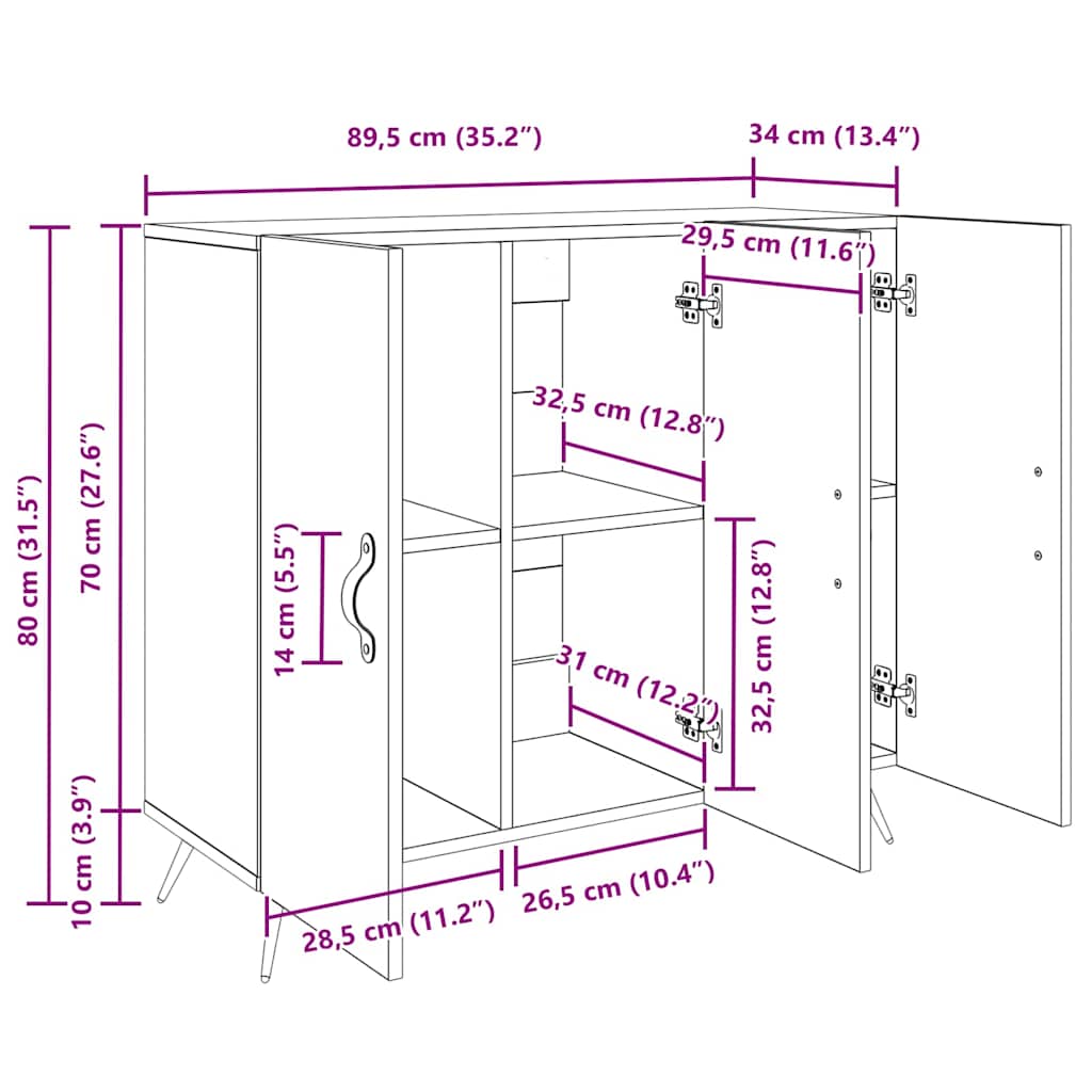Πλαϊνό γραφείο Μαύρη Οξυά 89,5 x 34 x 80 εκ. Επεξεργασμένο ξύλο - Pakobazaar